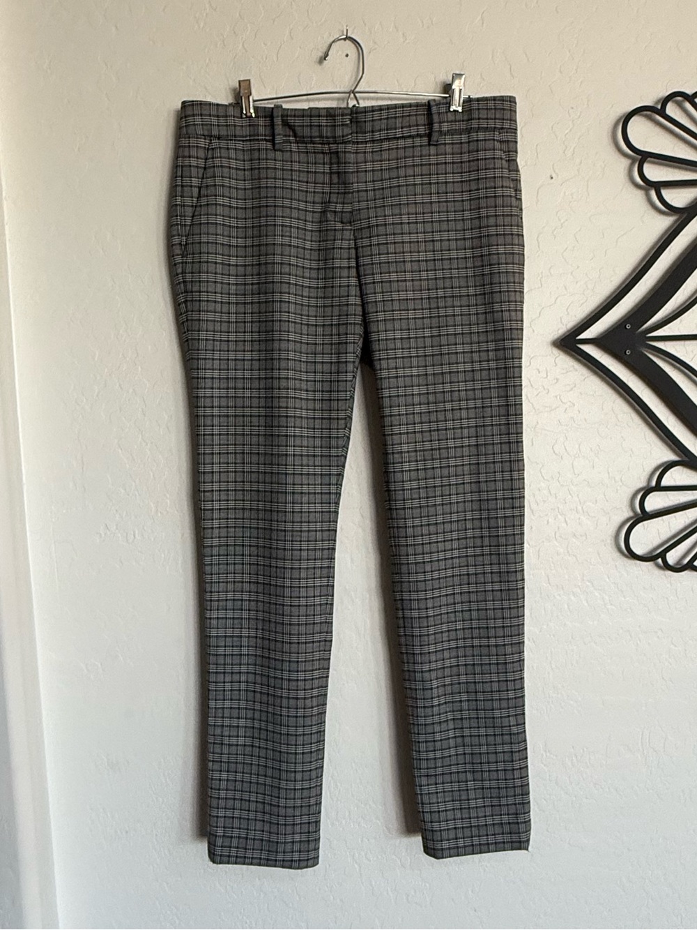 A.L.C. Glen Plaid Wool Blend Slim Straight Leg Trousers Pants Gray Size 10